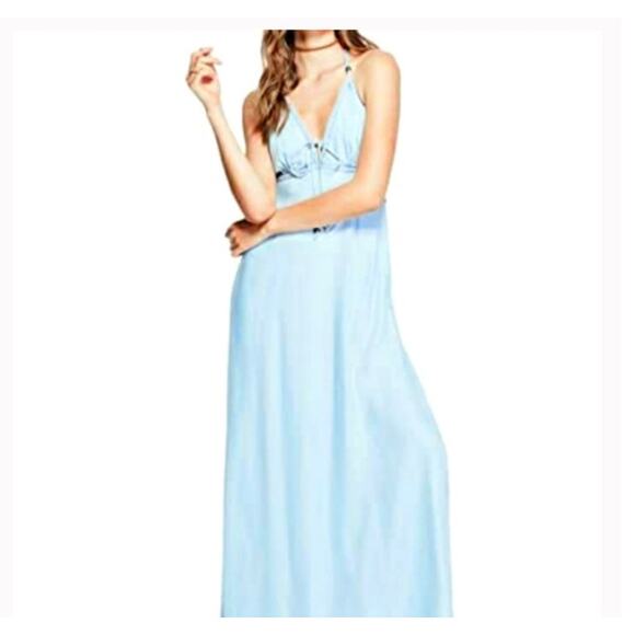 Guess Blue Denim Maxi Dress Size XS Spaghetti Strap Summer Boho Festival - Picture 1 of 9